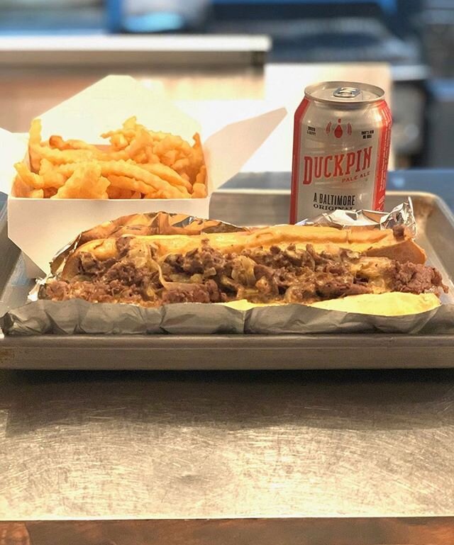 For the last time ever, our Cheesesteak, Fries, and a @unioncraftbrewing Duckpin, $20 until it&rsquo;s gone!
Ordering / carryout begins at 4!
#TheFoodMarket