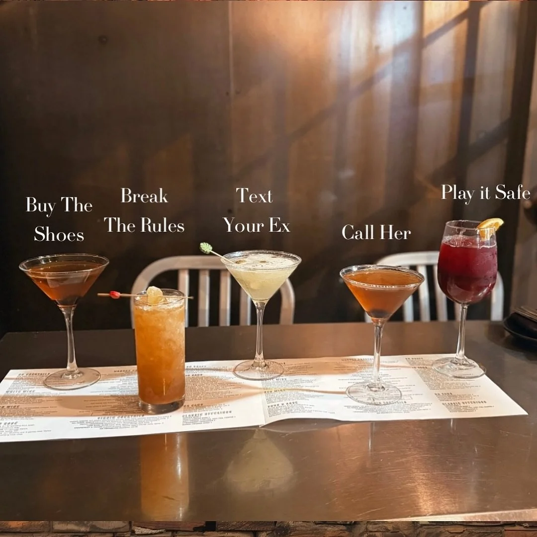 Warning ⚠️ Our drinks may cause intrusive thoughts 
•
•
•
Join us for Happy Hour Monday-Friday 4-6pm
Free Valet starting at 5pm