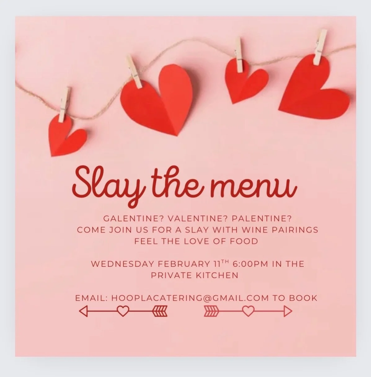 Come join us in our private kitchen for a delicious dinner with your best girlfriends, budding romance, or the love of your life 
Admission is $150/pp. See you soon!