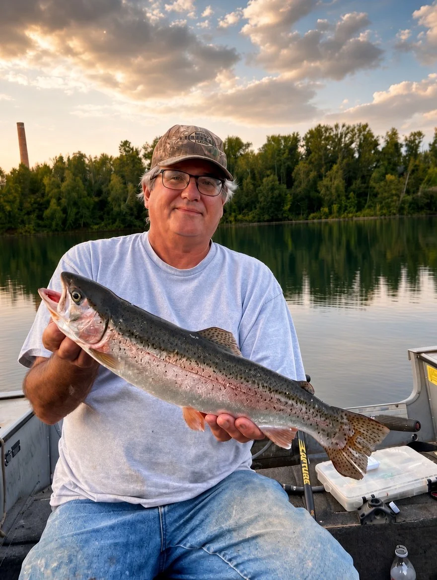 Rainbow trout caught while trolling leadcore on Ely area lake near BWCA. Arrowhead Outdoors fishing report.