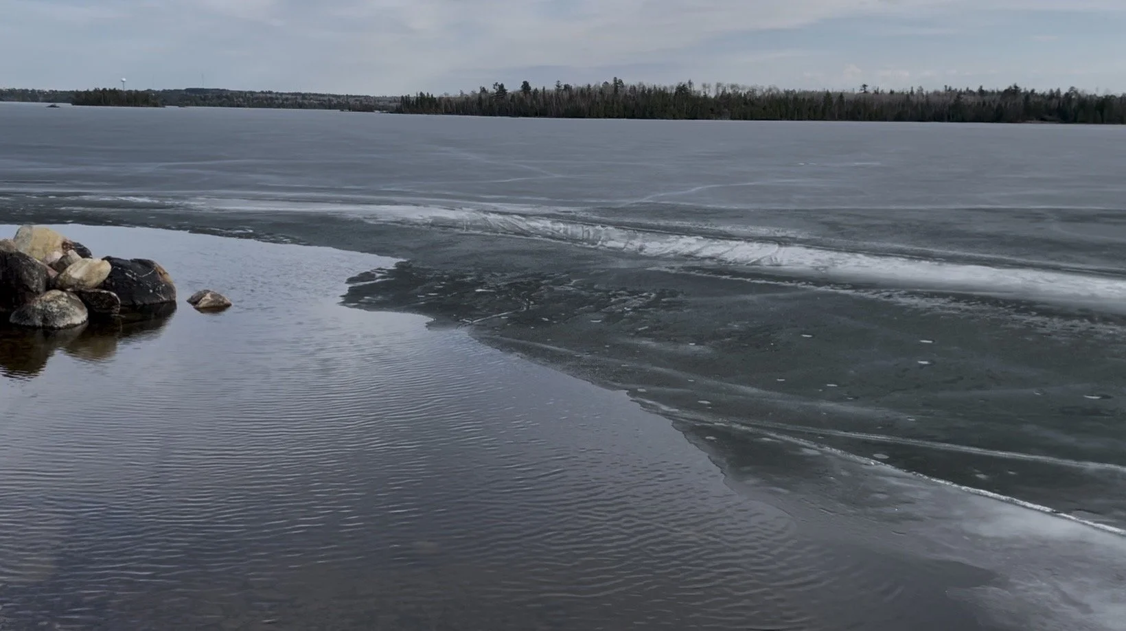 Shagawa Lake public access April 22 2026 with rotten ice breaking up in Ely MN BWCA. Spring ice-out update.