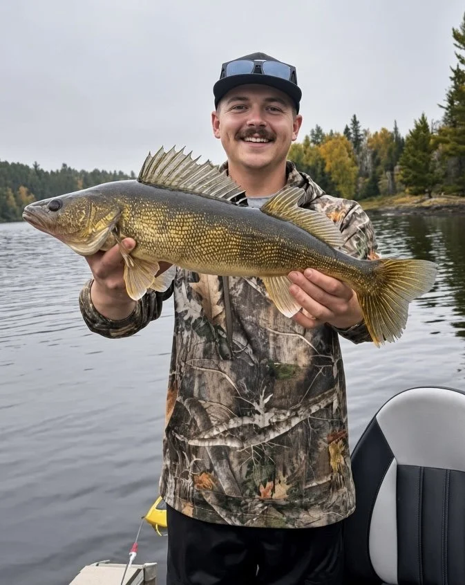 Nice fall walleye caught with a large minnow on Ely area lake near BWCA. Arrowhead Outdoors fishing report.