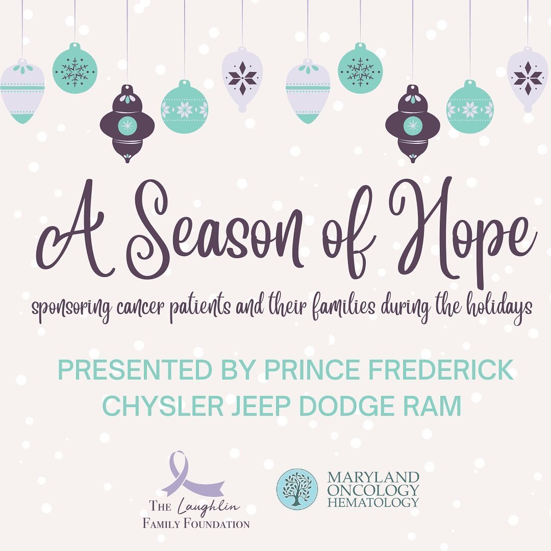 💜A Season of Hope Campaign 💜 

We are so excited to partner with Annapolis  Maryland Oncology Hematology for a 2nd year in a row to sponsor cancer patients and their families during the holiday season. 

Thanks to the generosity of @princefrederick