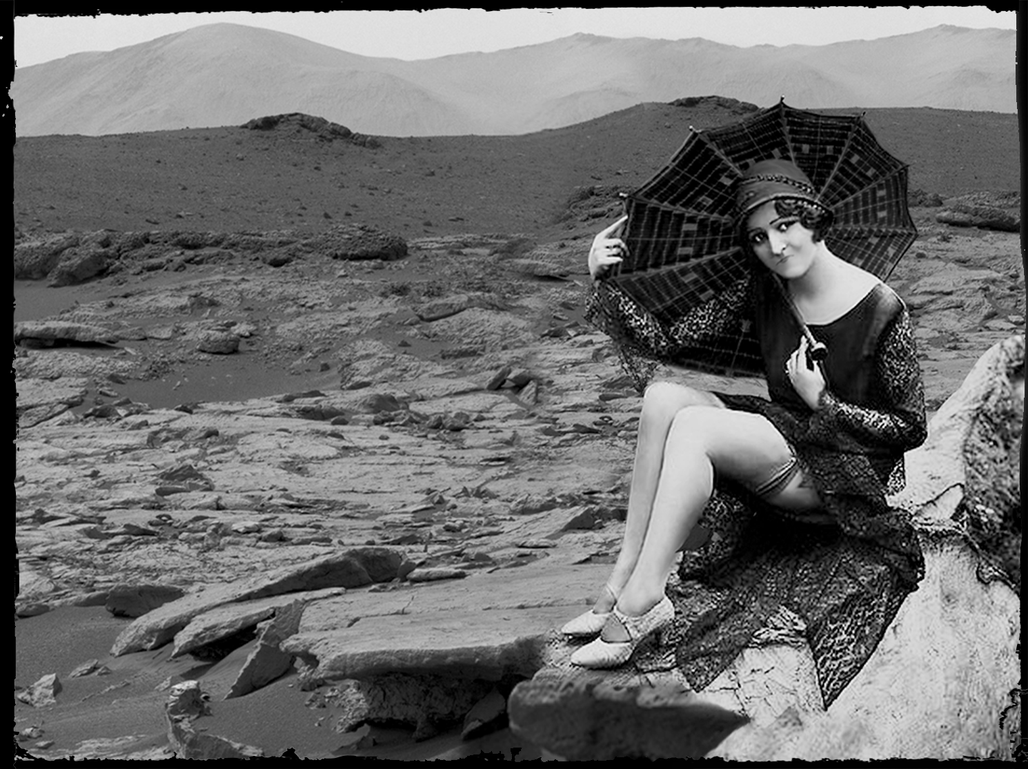 Before the film there is a single frame of a girl sitting on mars holding a solar panel parasol 