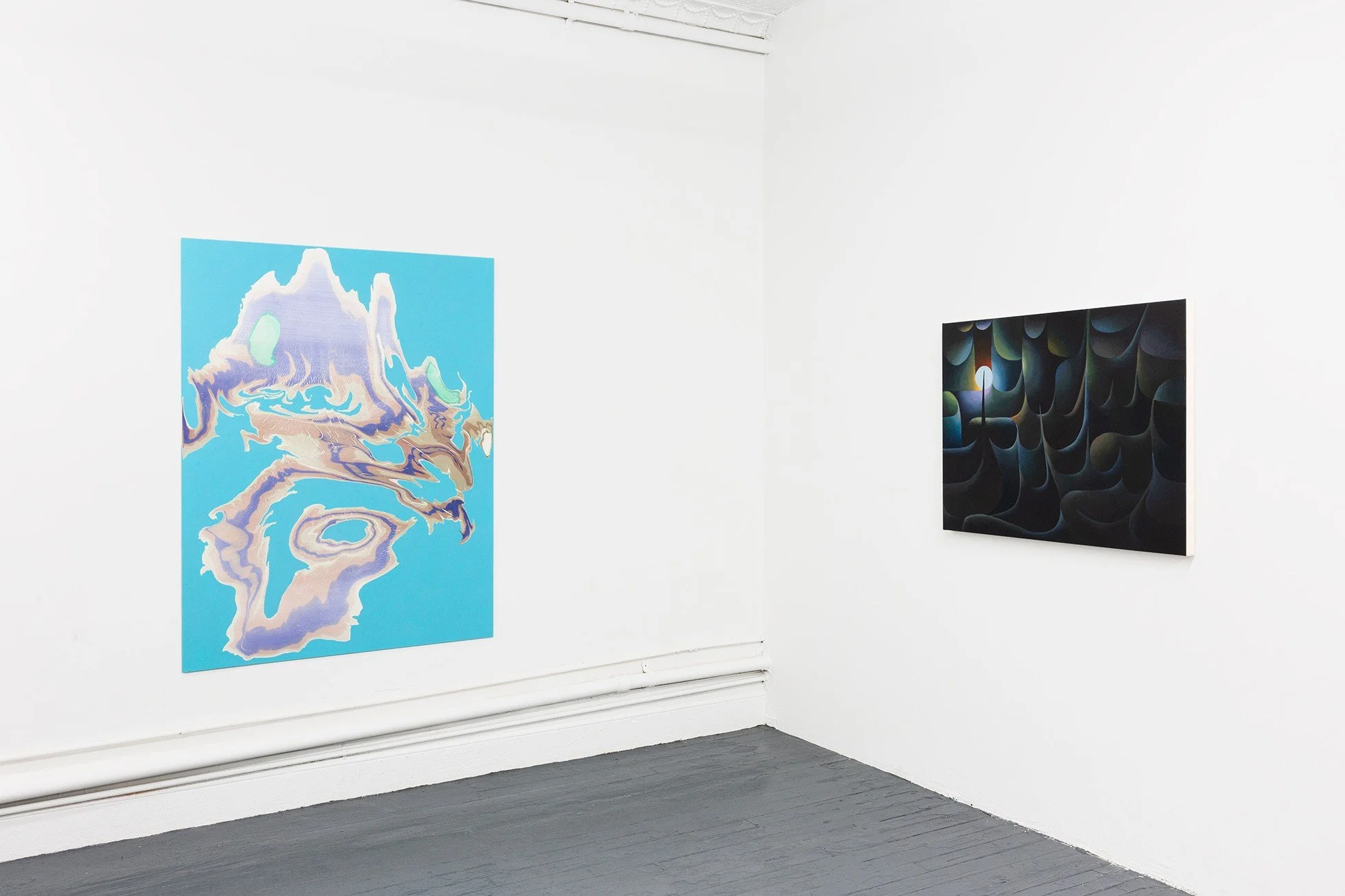 Y2K Group gallery exhibition photo with paintings by Alisa Bones and Alicia Adamerovich