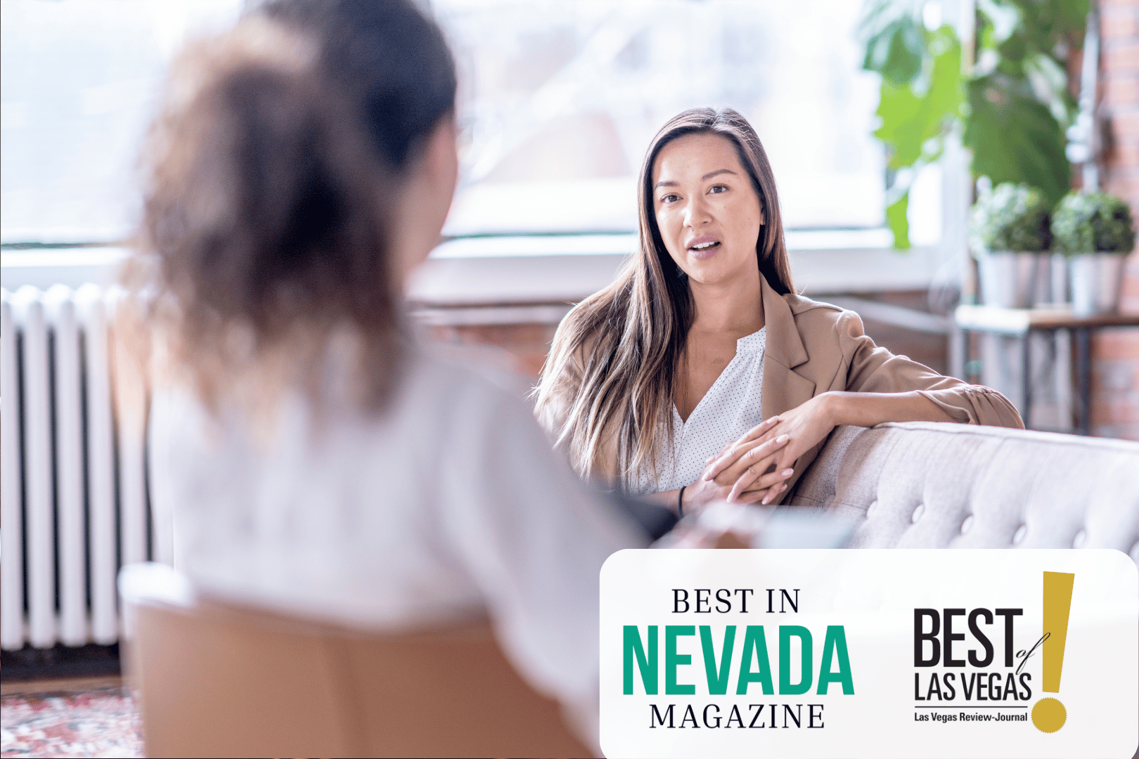 Image of person in therapy with best in nevada logo