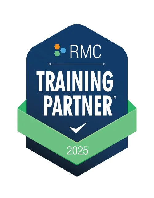 RMC Training Partner badge for 2025 with a blue and green shield design and hexagon logo