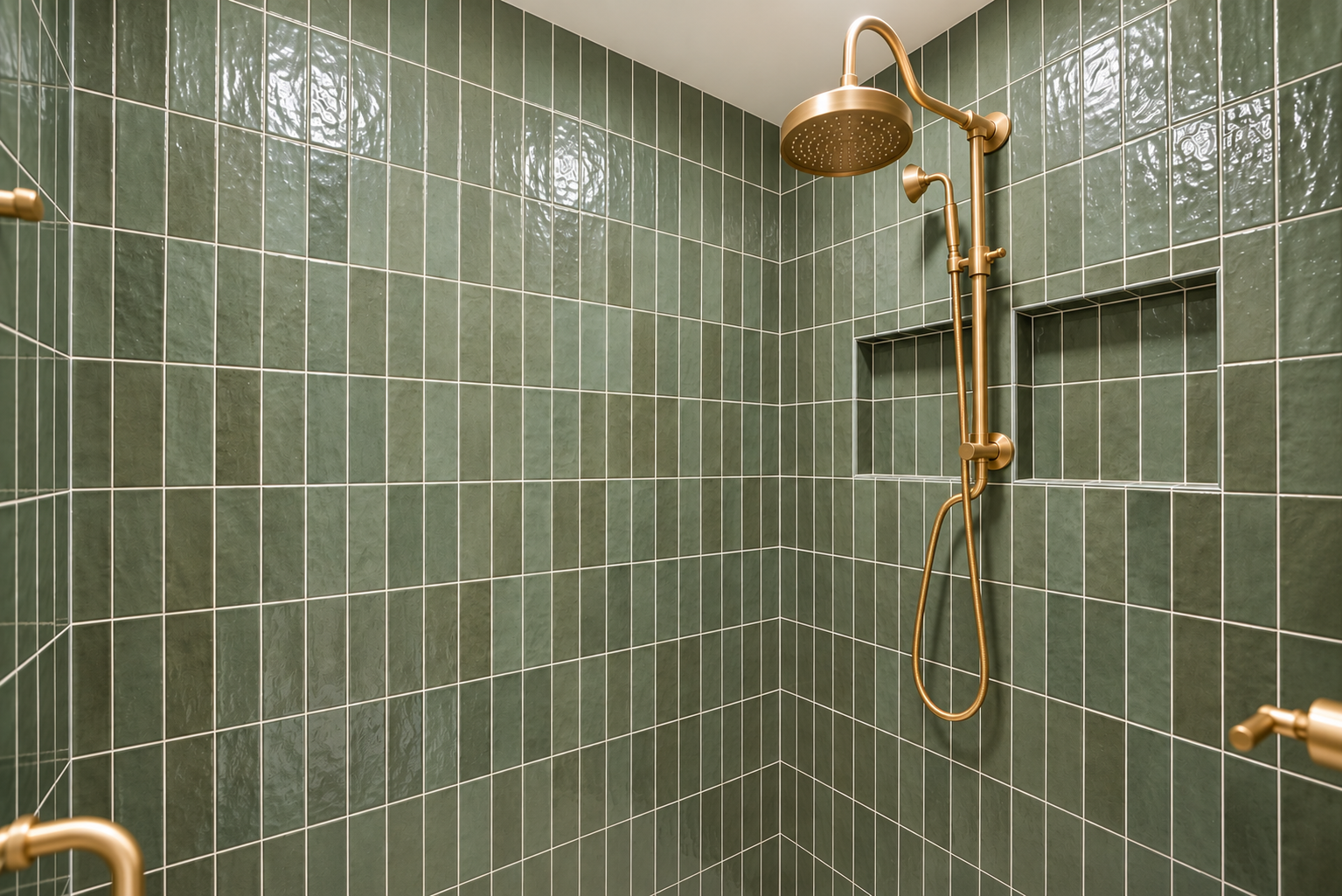 Sage Green Tile Shower with Brass Fixtures.png