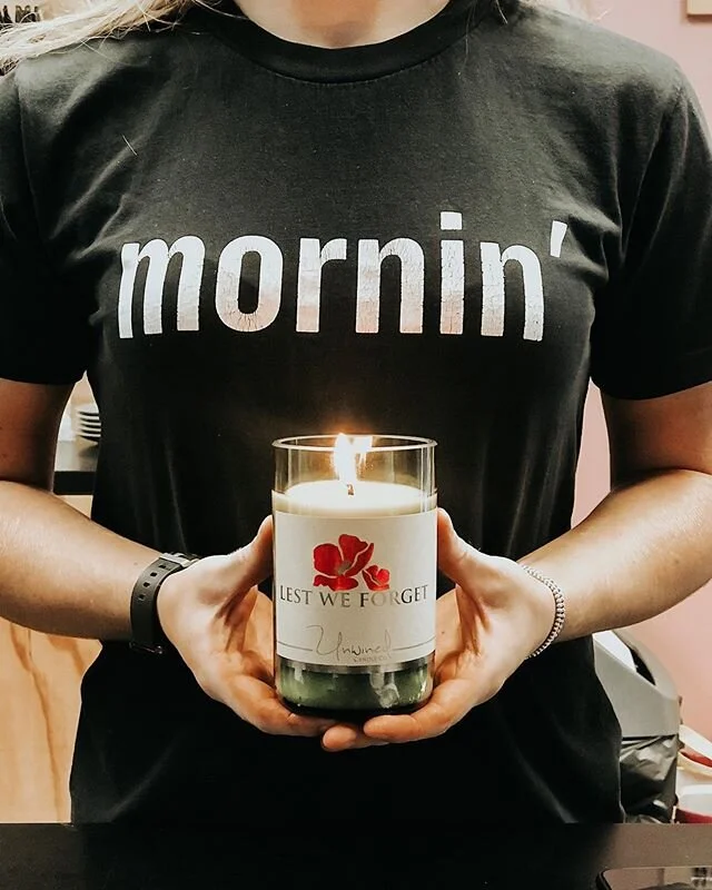 mornin’
This morning we are busy making breakfast & coffee but more importantly we are remembering our service men and women who have fought or fallen serving our country. 
Lest We Forget 🖤