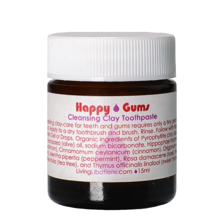 Living Libations’ Happy Gums Cleansing Clay Toothpaste. A bit pricy, but so, so effective, and I only need a tiny dab for each session. Alternately you could use coconut oil for oil pulling in tandem with a more affordable natural toothpaste from Nelson Naturals instead, and end up with a similar effect. I’ve been enjoying the smoothest teeth in the most balanced mouth microbiome I’ve ever had.