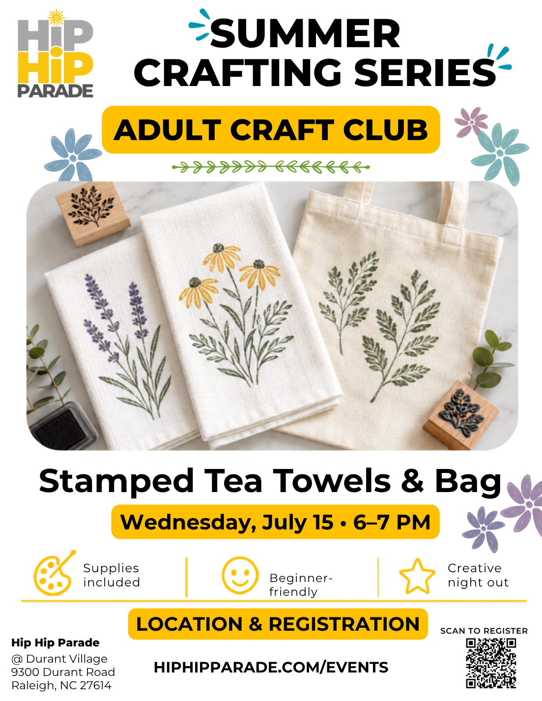 Teen/Adult Craft Club - July 15 - Stamped Tea Towels and Bag