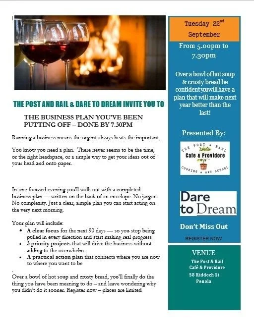 THE BUSINESS PLAN YOU’VE BEEN  PUTTING OFF - A COLAB WITH DARE TO DREAM AND THE POST AND RAIL 22/09/26
