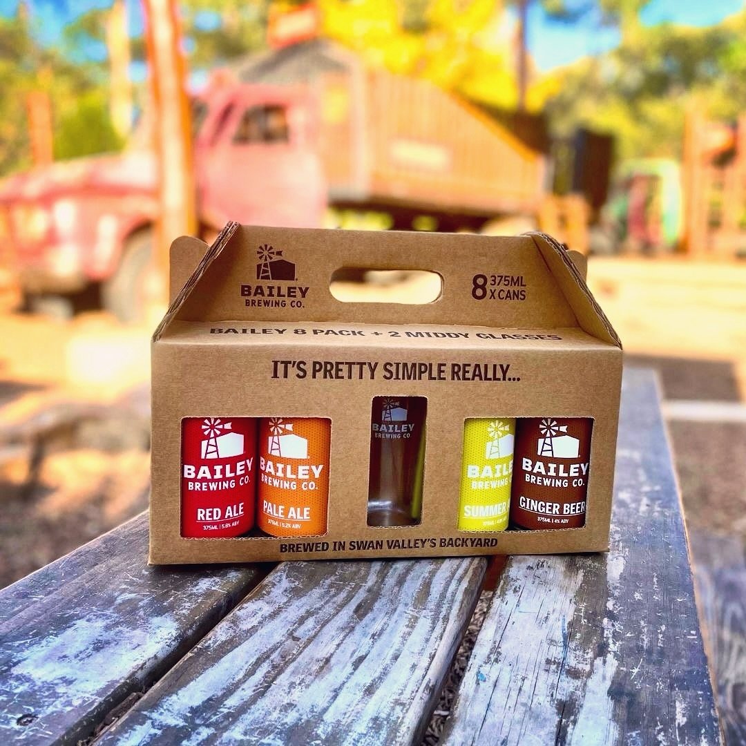 Packaging designed for Bailey Brewing Co. The gift pack holds 8 x 375ml cans and 2 x middy glasses.
#packaging #packagingdesign #craftbeerlabel #craftbeerlabels #craftbeerperth #giftpackaging #giftpack #dieline #drinkspackaging #swanvalley #craftbrew