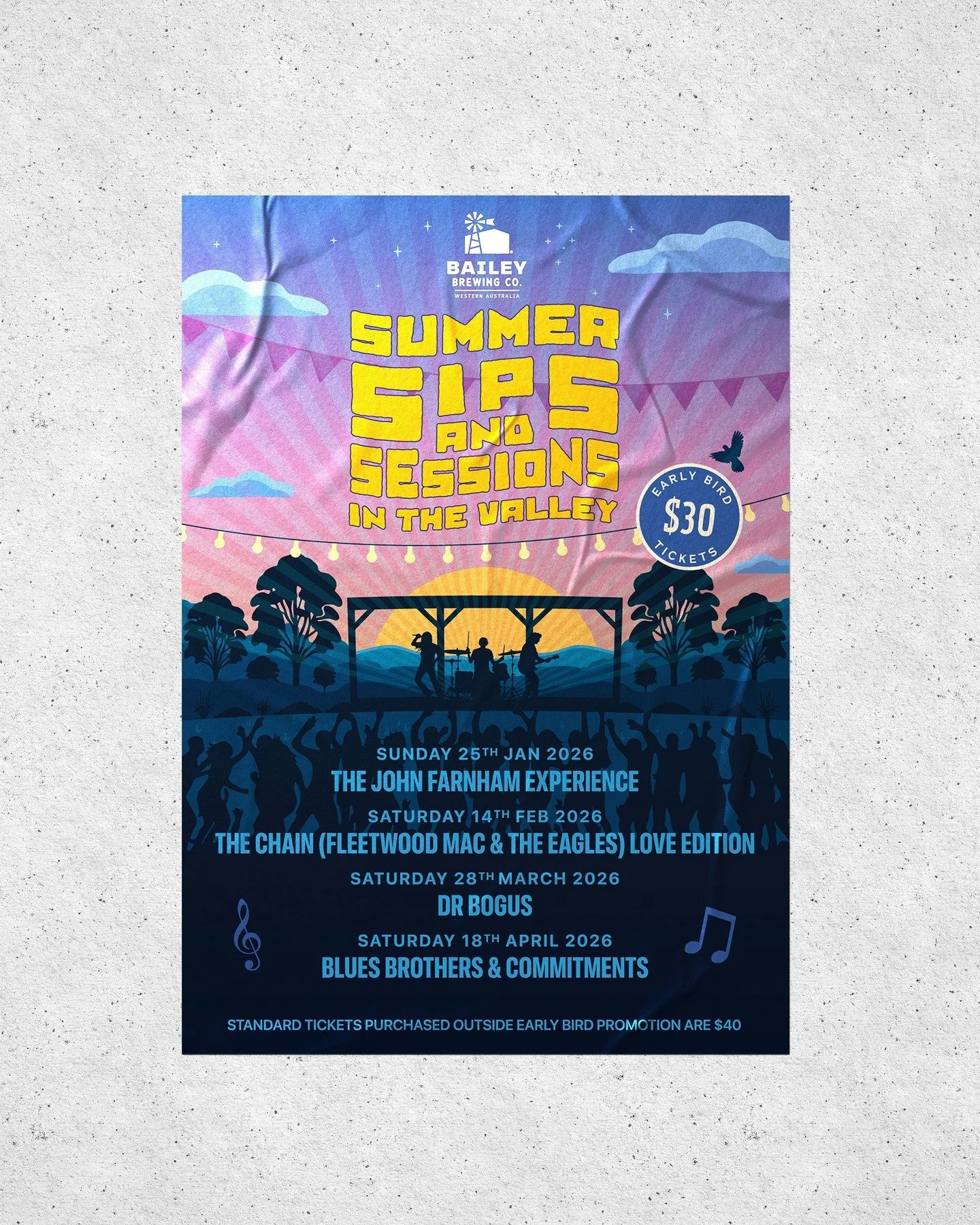 Poster artwork designed for Summer Sips &amp; Sessions in the Valley. @baileybrewingco