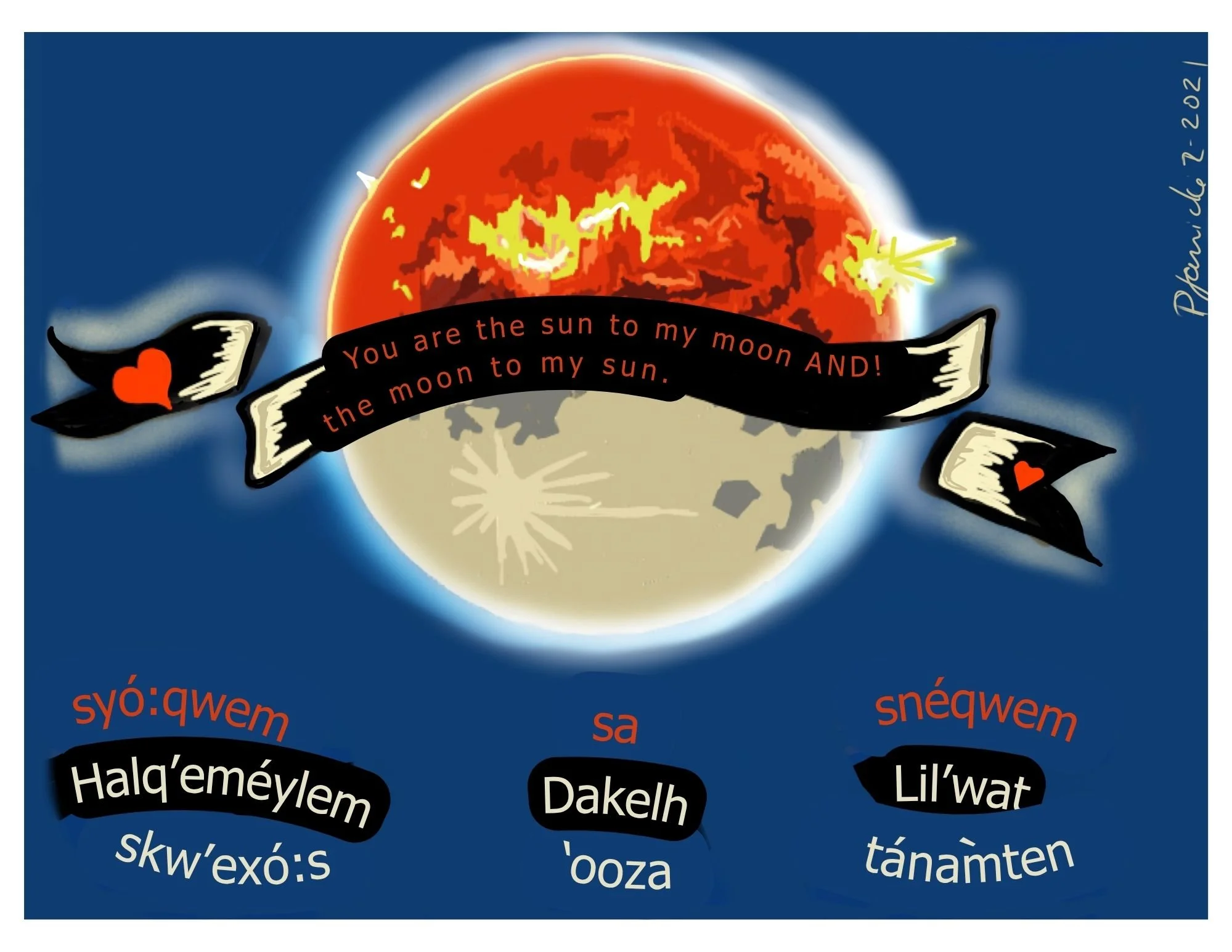 The Sun & Moon digital graphic also shares First Nation's languages.