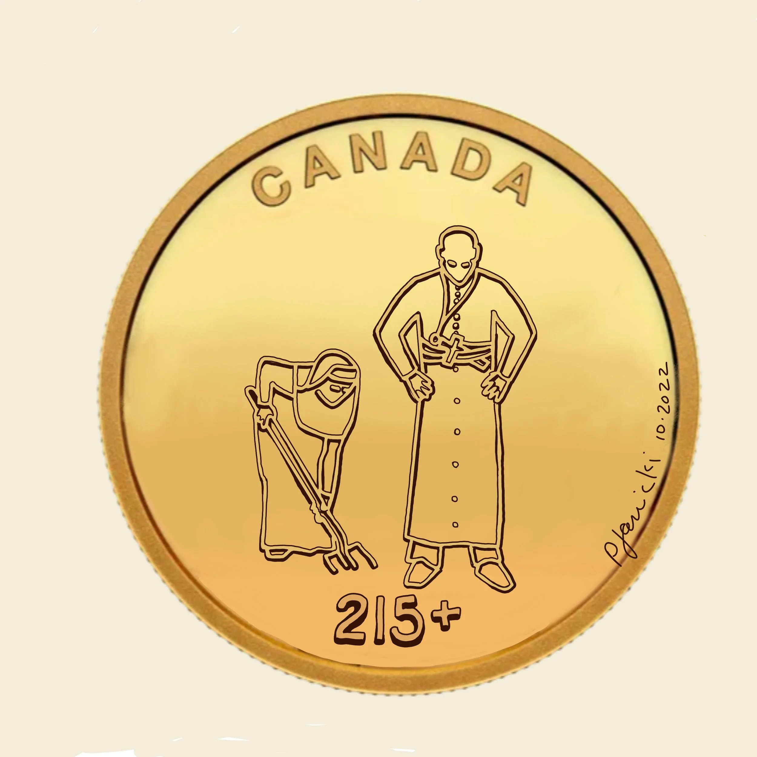 Digital artwork "215+ Coin" is my response to processing the news release from Tk'emlúps te Secwépemc
