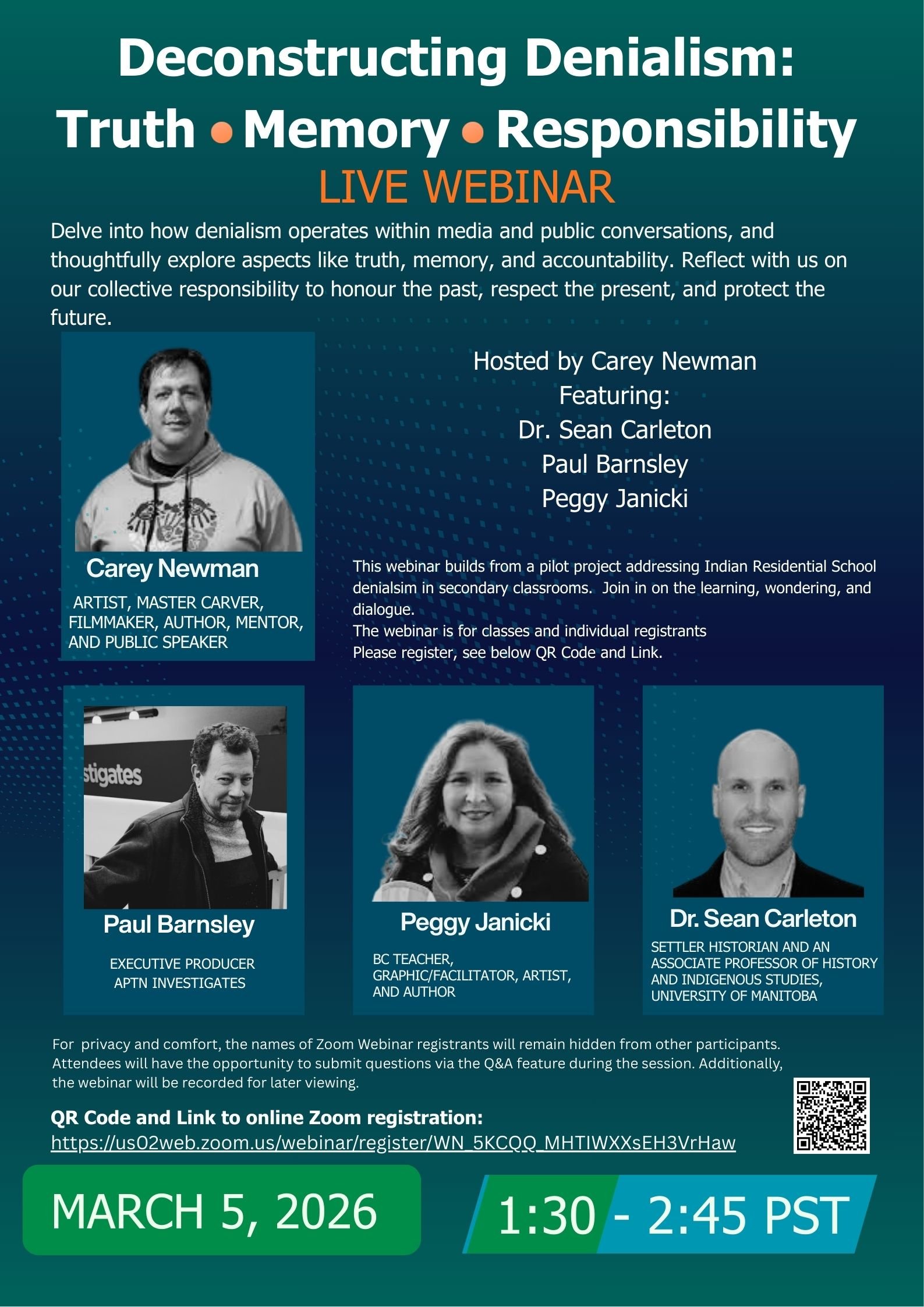 Image of event poster with three photos of webinar participants