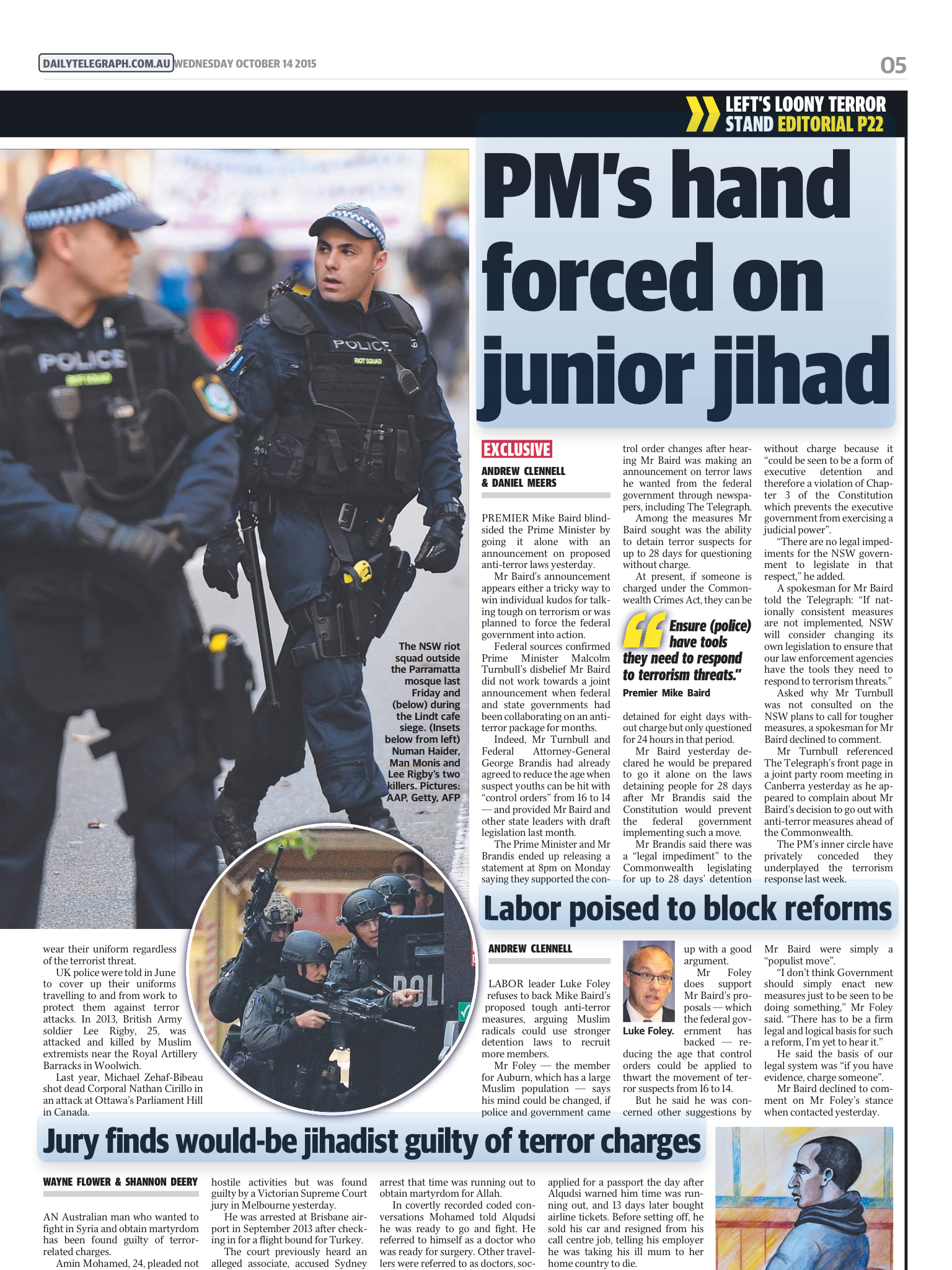 Police officers in riot gear outside the Parramatta mosque during a protest, with one officer in the foreground and two more in the background, all wearing helmets and tactical vests.