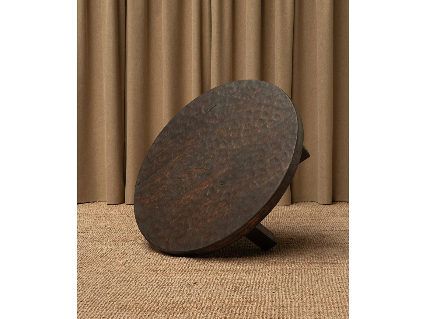 Hand-Hammered Solid Wood Coffee Table, 1970s <br><br>