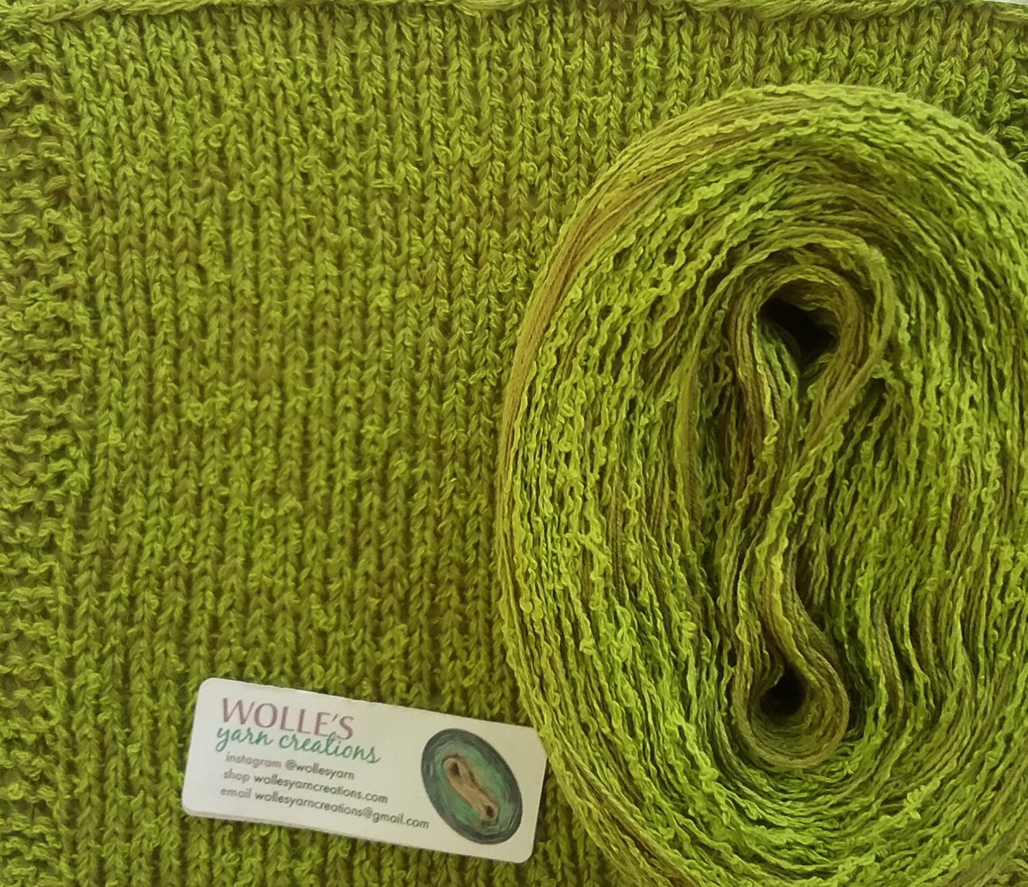 LIME/WHITE BOUCLE | Boucle Cotton Yarn | 320 yards/100 gr | Sport Weight —  Wolle's Yarn Creations