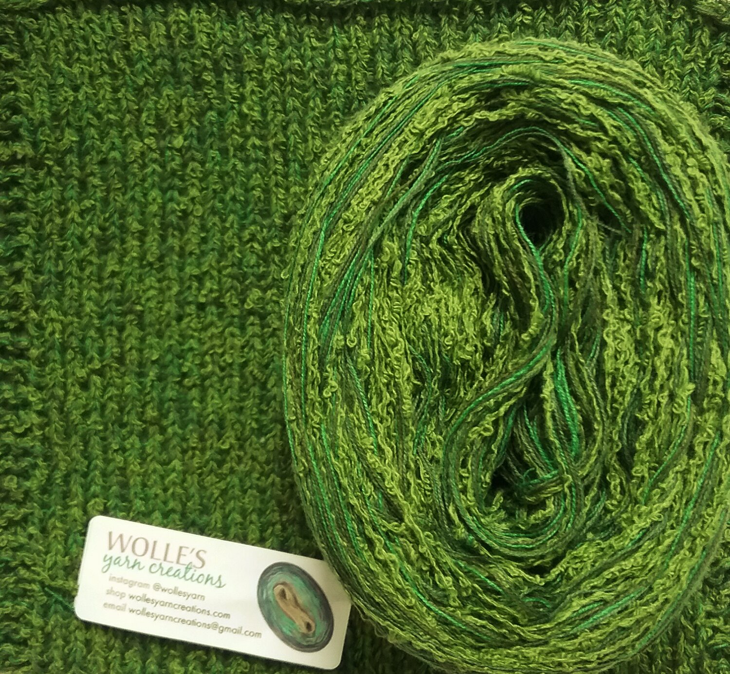 GREEN BOUCLE | Boucle Cotton Yarn | 68 gr | Sport Weight — Wolle's Yarn  Creations