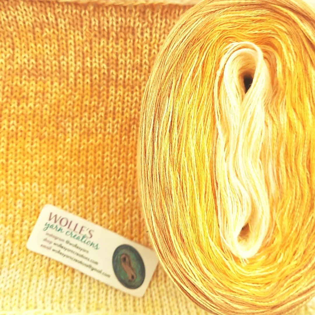 Back in stock: CITRON, one of our Cotton/Silk colors.  Luxuriously soft yarn with a silky sheen. 🌷wollesyarncreations.com  Order yours today. 😀
.
.
.
.
.
.
.
.
#cottonyarn #yarnstagram #handknitting #summercrochet #moderncrochet #yarn  #colorchangi