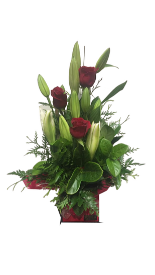 JESSICA - BOX OF ORIENTAL LILIES AND ROSES