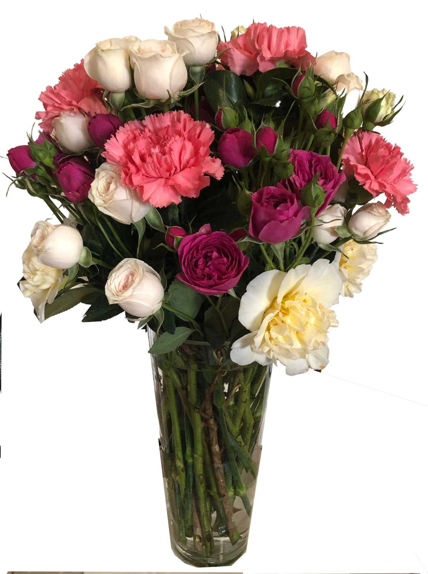 ASHLEE - VASE OF ROSES AND CARNATIONS