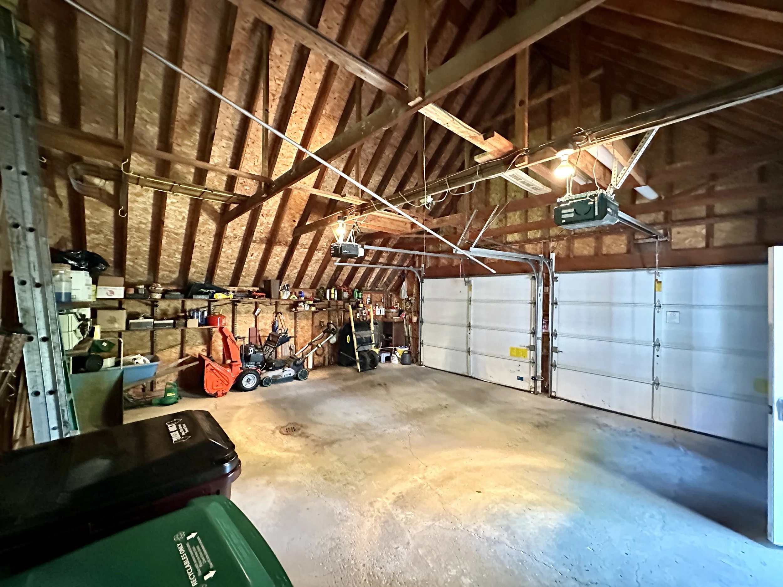 Garage has an upper-level storage space