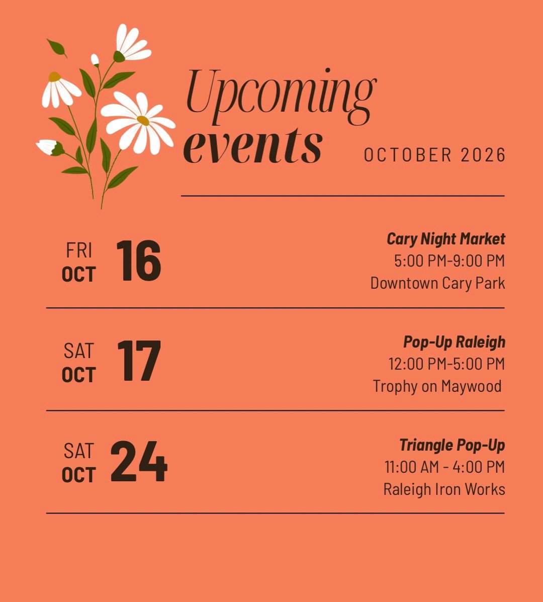 Come see me at one (or all) of my remaining events for this month!

Swipe for Tilley tax 🫶