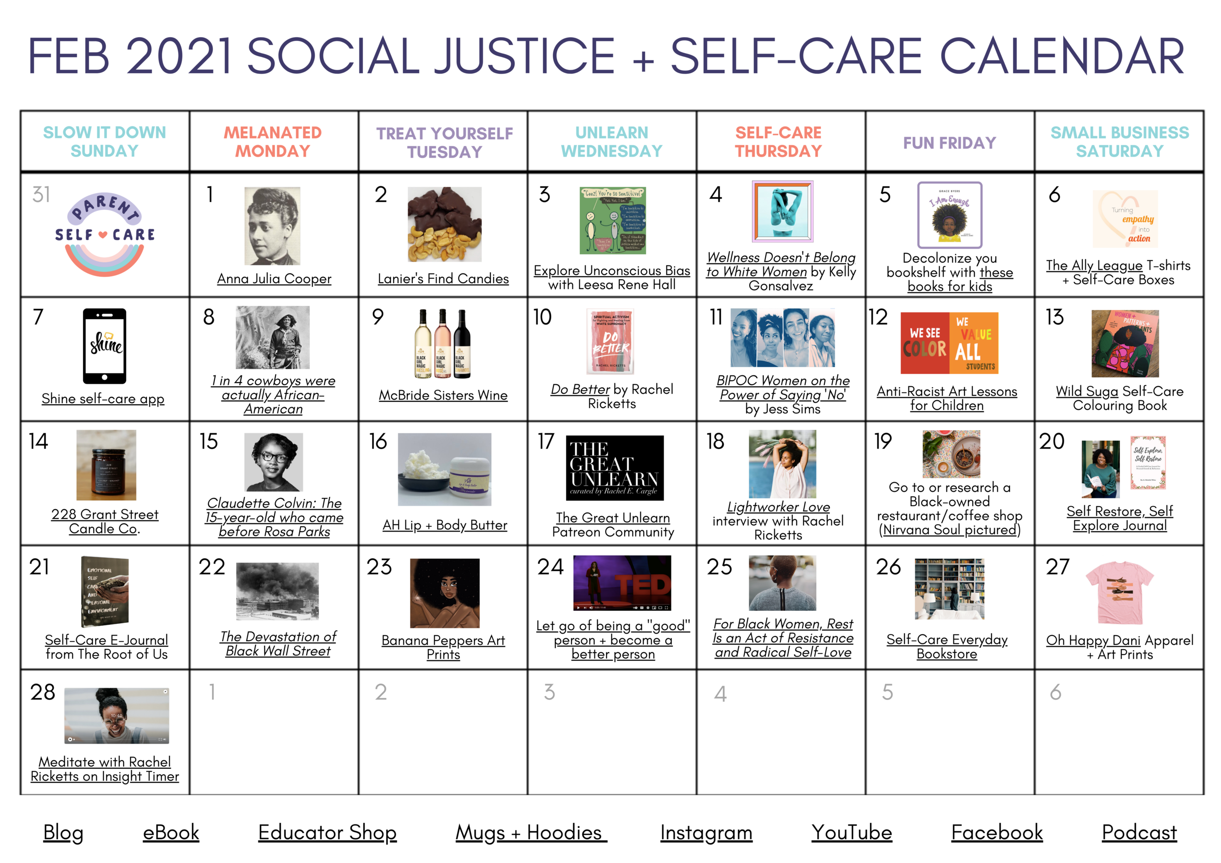 Social Justice + Self-Care Interactive Calendar — Parent Self Care