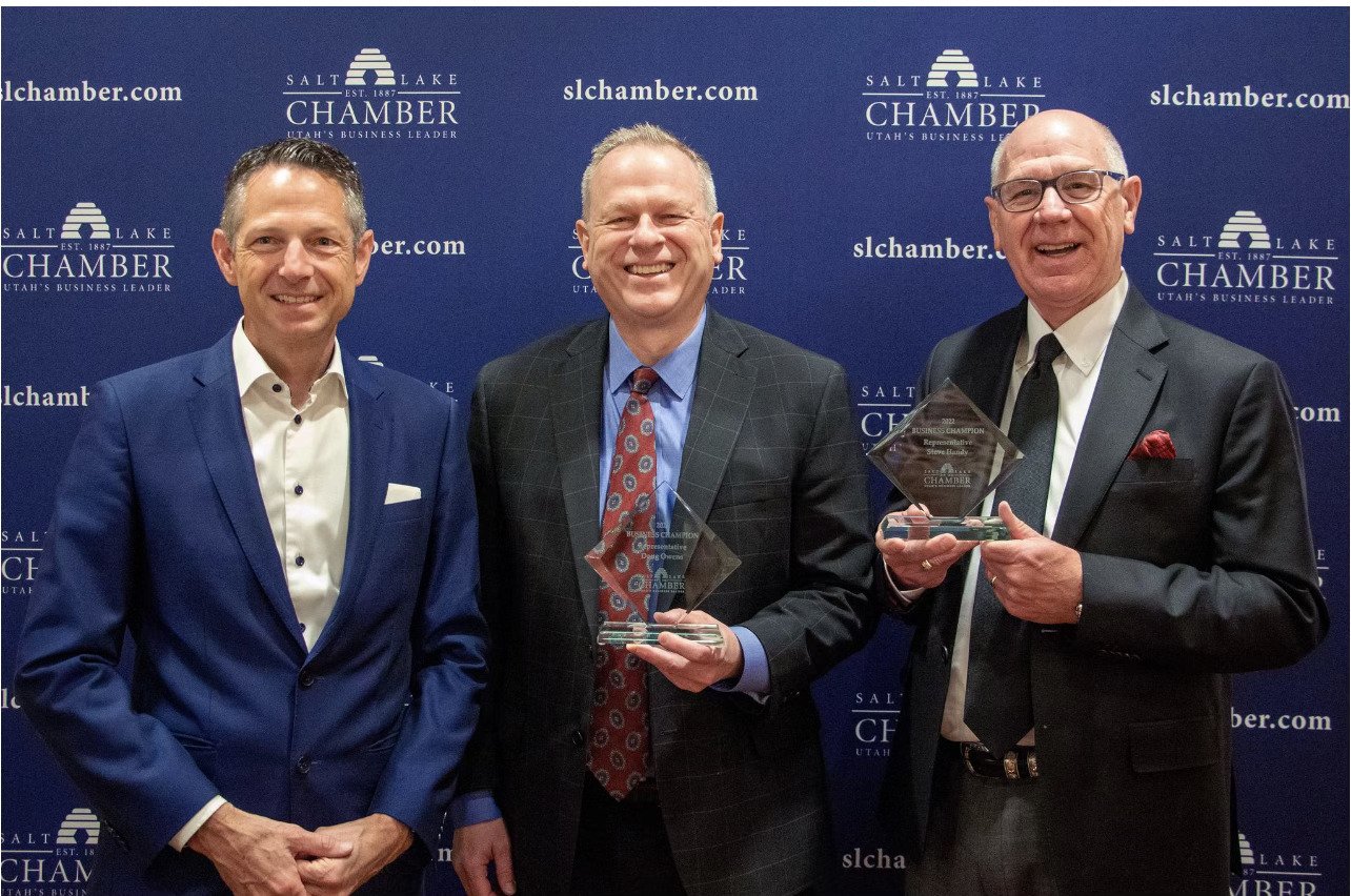 Doug receiving the Business Champion award from the Salt Lake Chamber