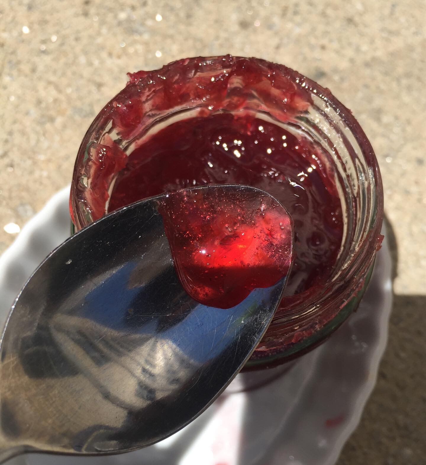 Last June I made a fresh rose petal jam, and by some happy accident the recipe went wrong.
instead of a jam, I ended up with a chewy, unspreadable jar of rose petal goo.

It's divine.

I am not sure if I could create the mistake again, (which probabl