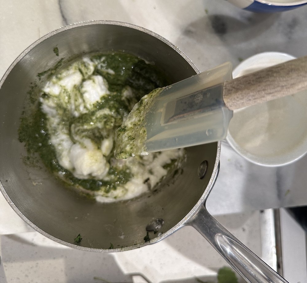 Stir in a small amount of egg white