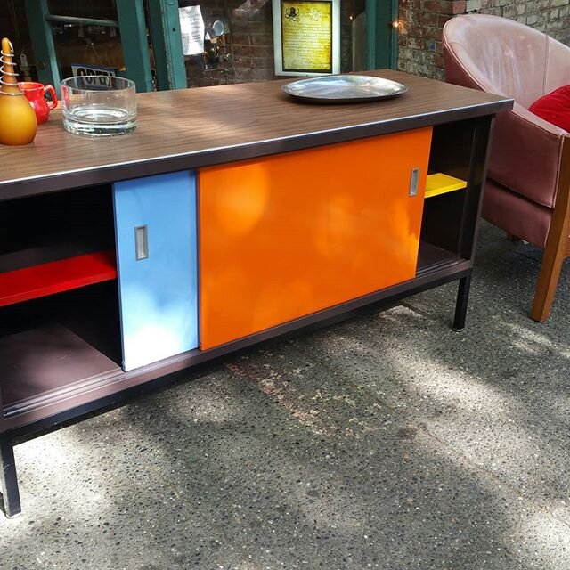 Just finished painting and refurbishing this bold Credenza by Steelcase... born Feb. 3, 1968 (it's stamped ). 19 3/4 deep by 60 long by 29 tall. 595.00 #madmen #credenza#vintageseattle #mod #mcm