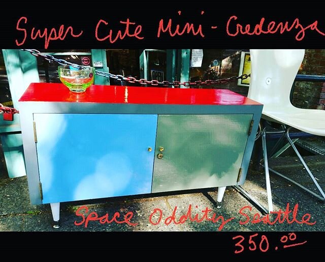 Formerly a paint cabinet in a wood shop,  now it's a mini-credenza in your home. #vintagefinds #vintagestyle #apodments#freshpaint #vintageseattle #madmen 11.5 deep 35 long 24 tall