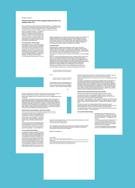 An infographic or report with multiple text pages placed over a solid blue background, containing paragraphs and headings about language and communication.