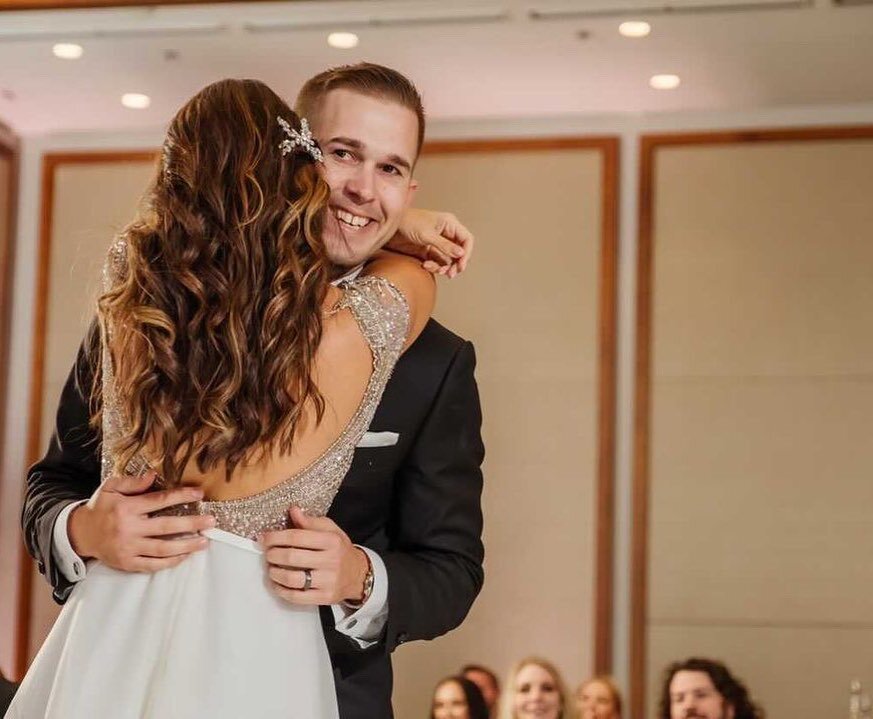 Nope, not a picture of a pretty dip or beautiful twirl. Just the captured emotion of a groom who has just finished the &ldquo;first dance&rdquo; with his gorgeous bride. 
&bull;
Does this look like the face of a guy who hates to dance? Head to the bl