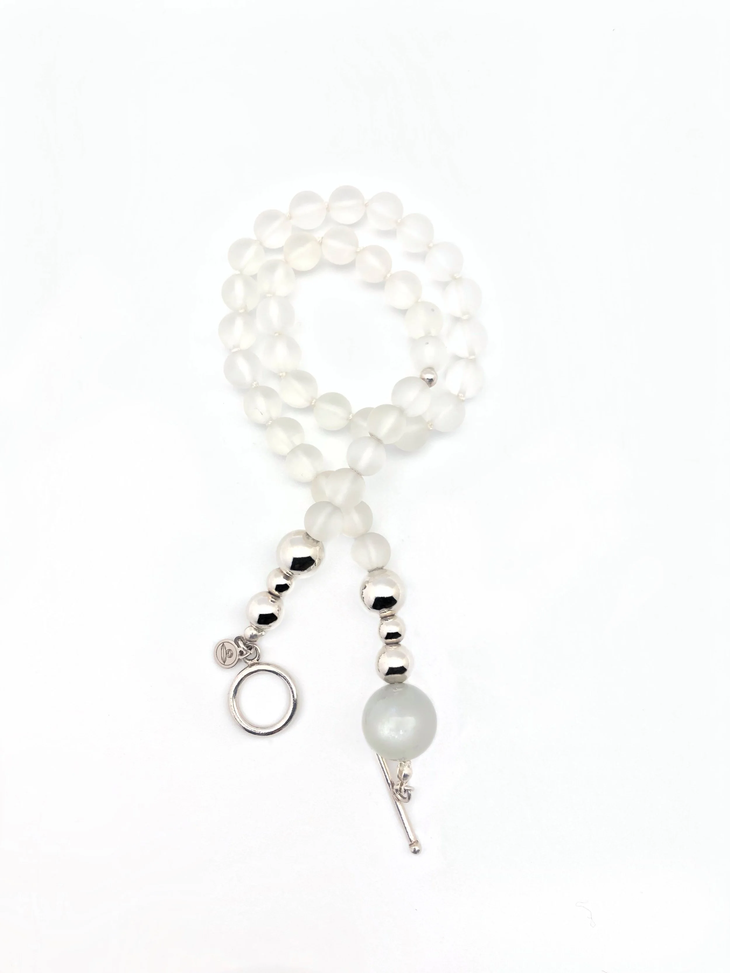 Fullmoon  Silver | Milky Moonstone, Matte Crystal Quartz and Shiny Sterling Silver Necklace