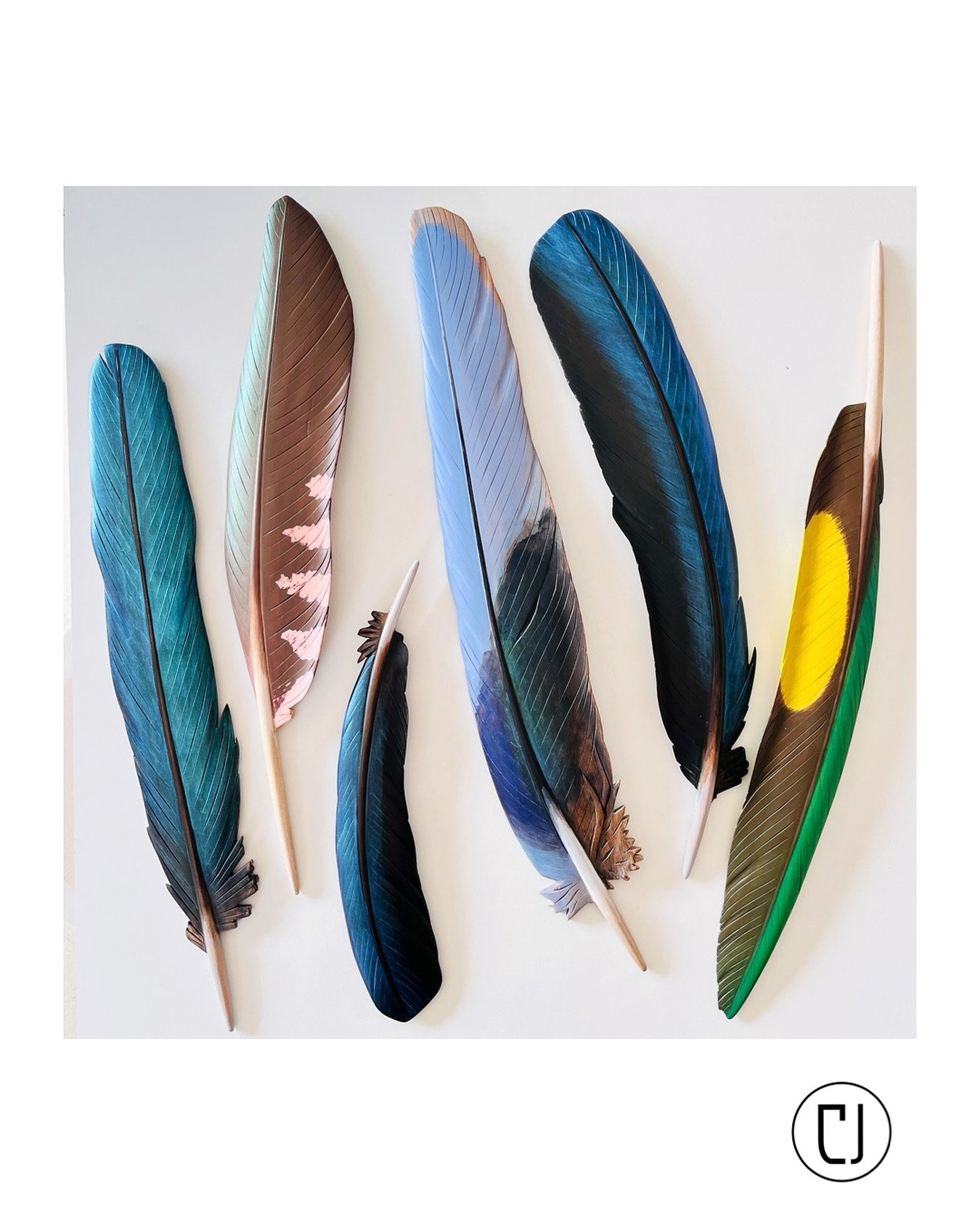 The various roles of self employed maker keep me quite busy these days. The part where I photo completed works, can appreciate them and can play with arrangements and combinations of feather types is rewarding. Each piece is individually hand carved 