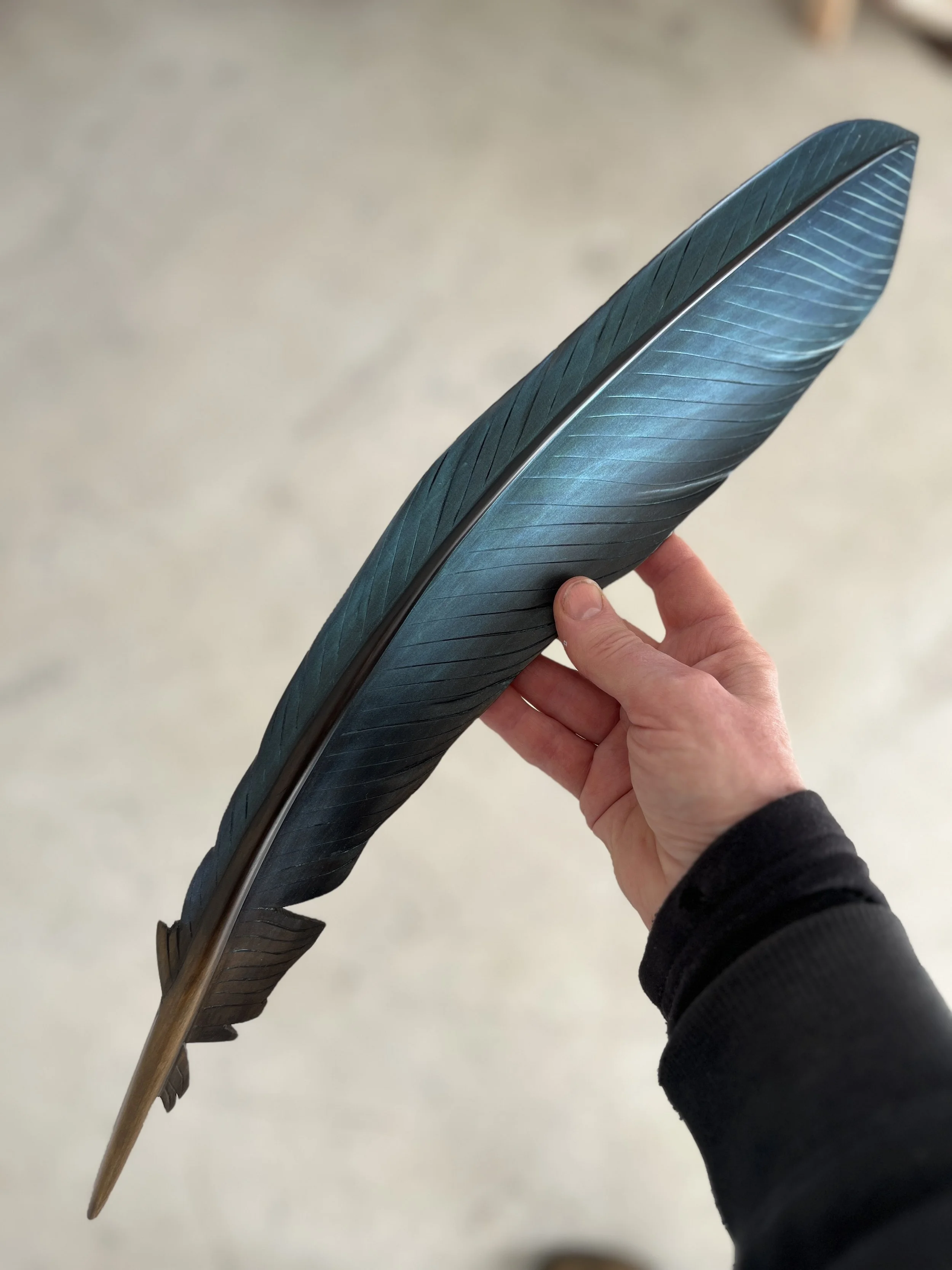 Tūī Art Carved Flight Feather-49cm