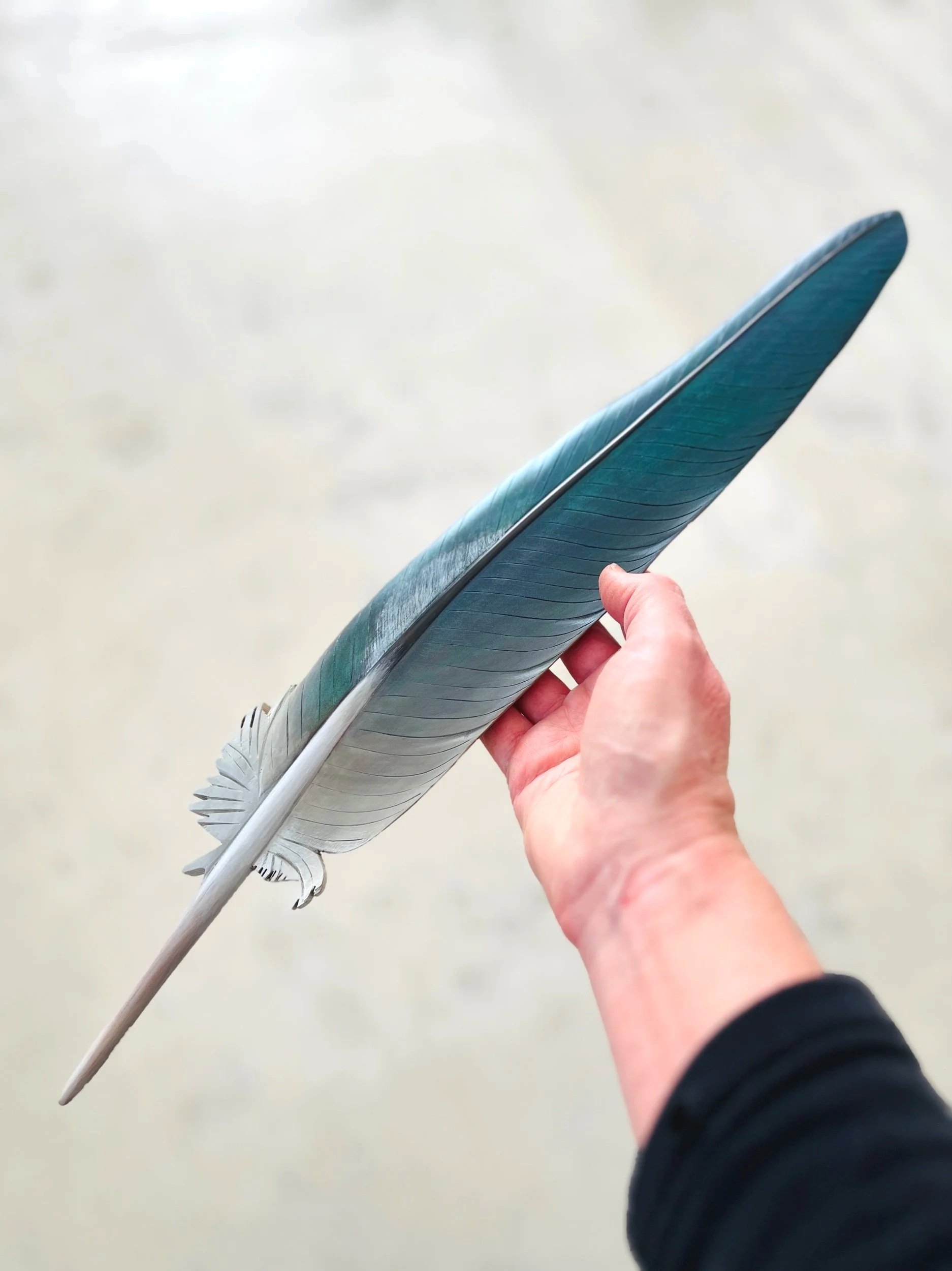 Kererū Flight Feather Art in Matai 52cm