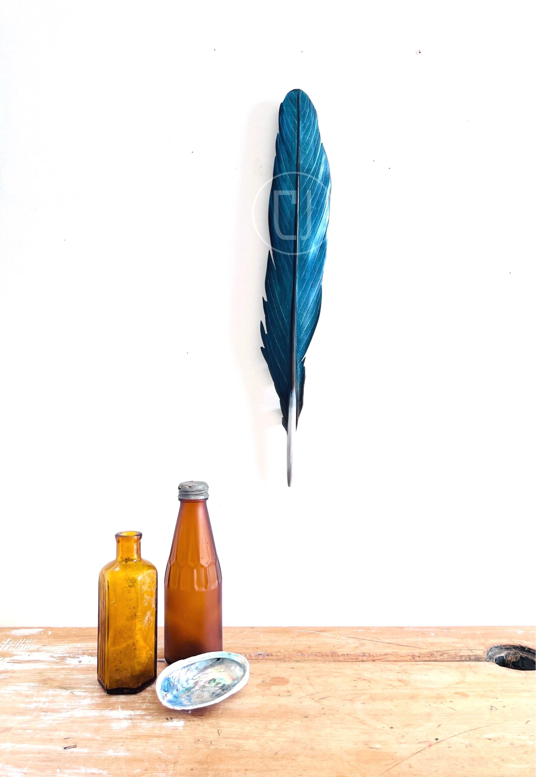 iridescent blue kingfisher feather art