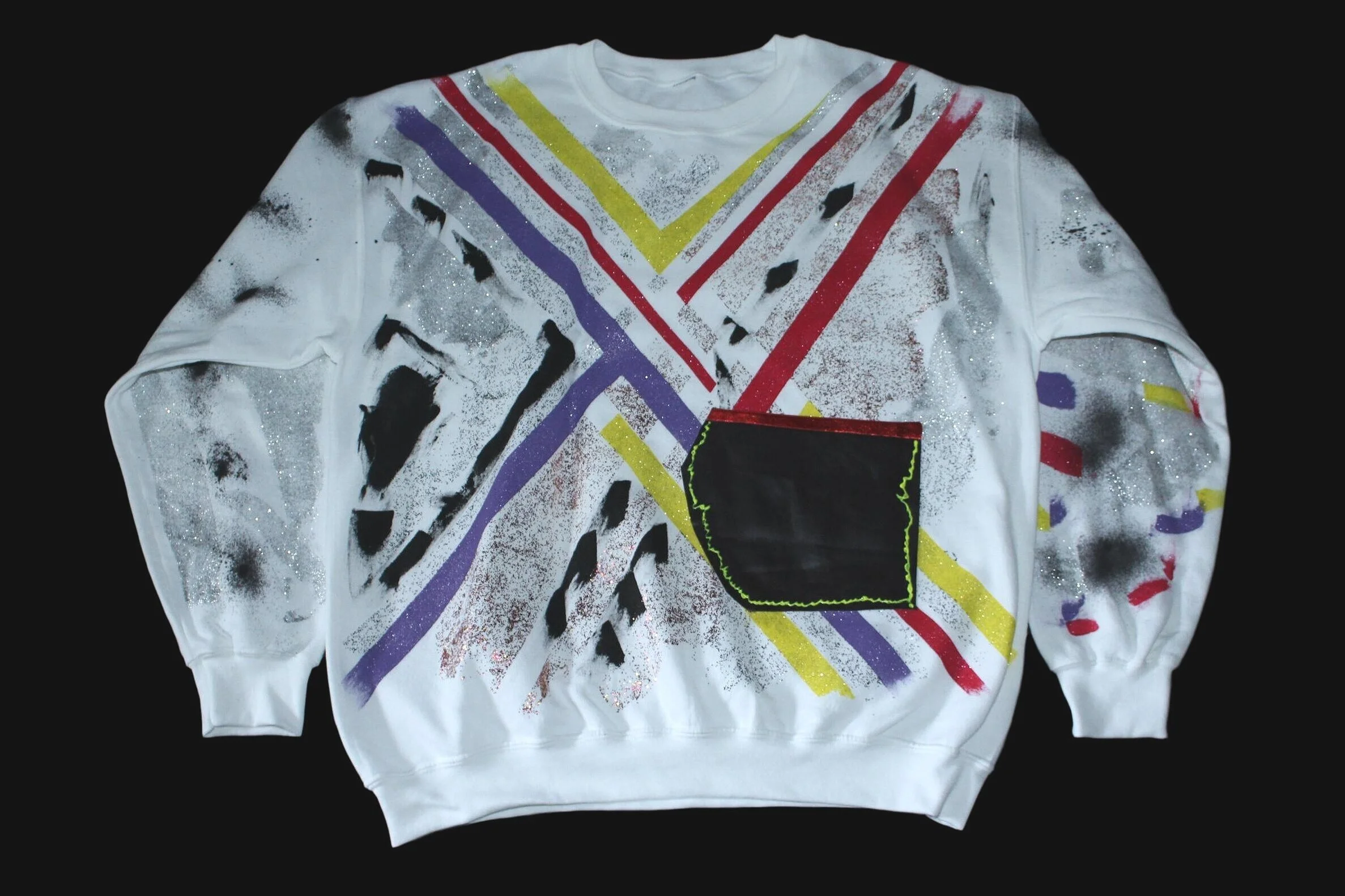 "Just One" Crewneck with Black/Red Metallic Leather Pocket