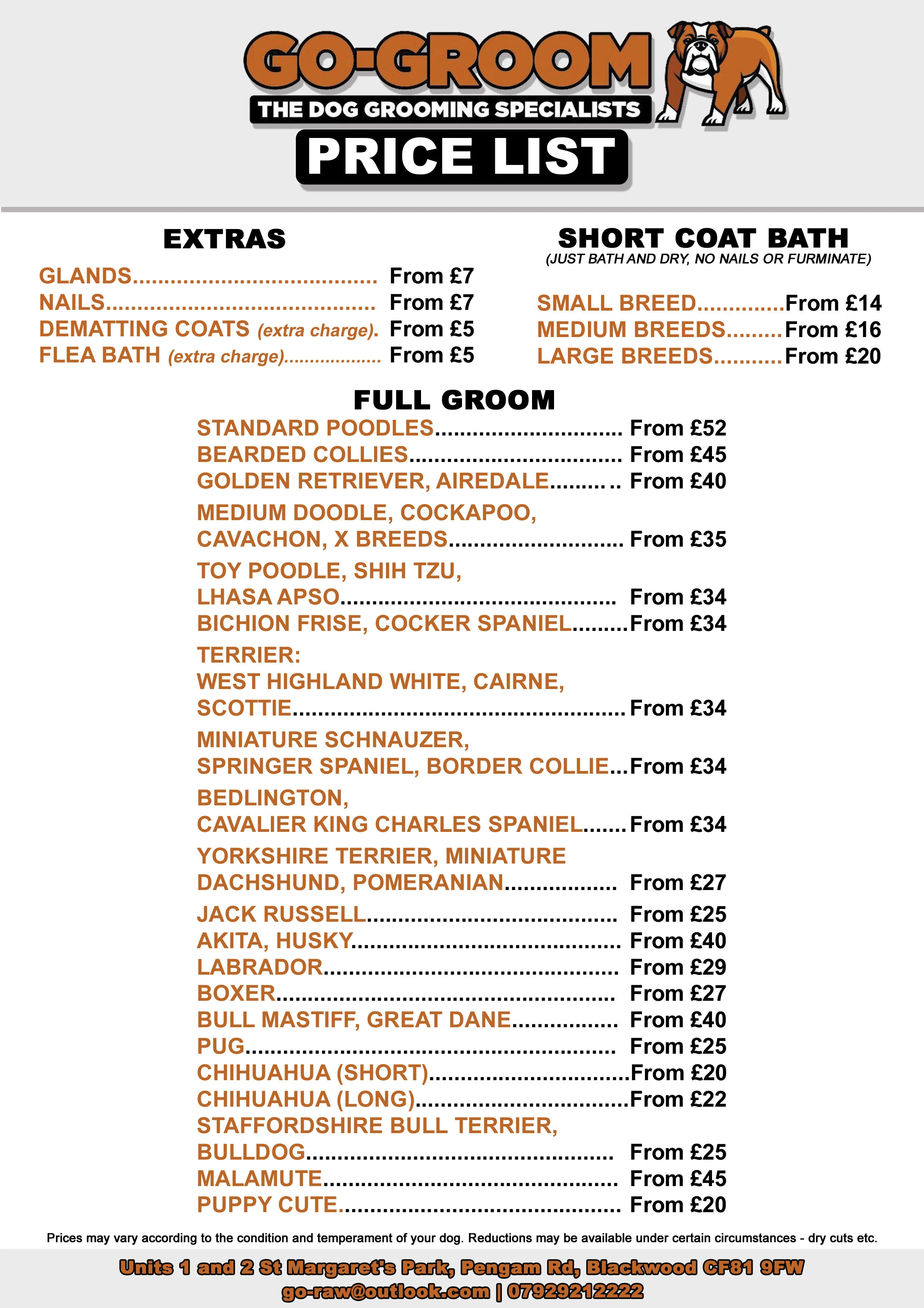 Prices For Dog Grooming Near Me List Grooming Prices Near Me