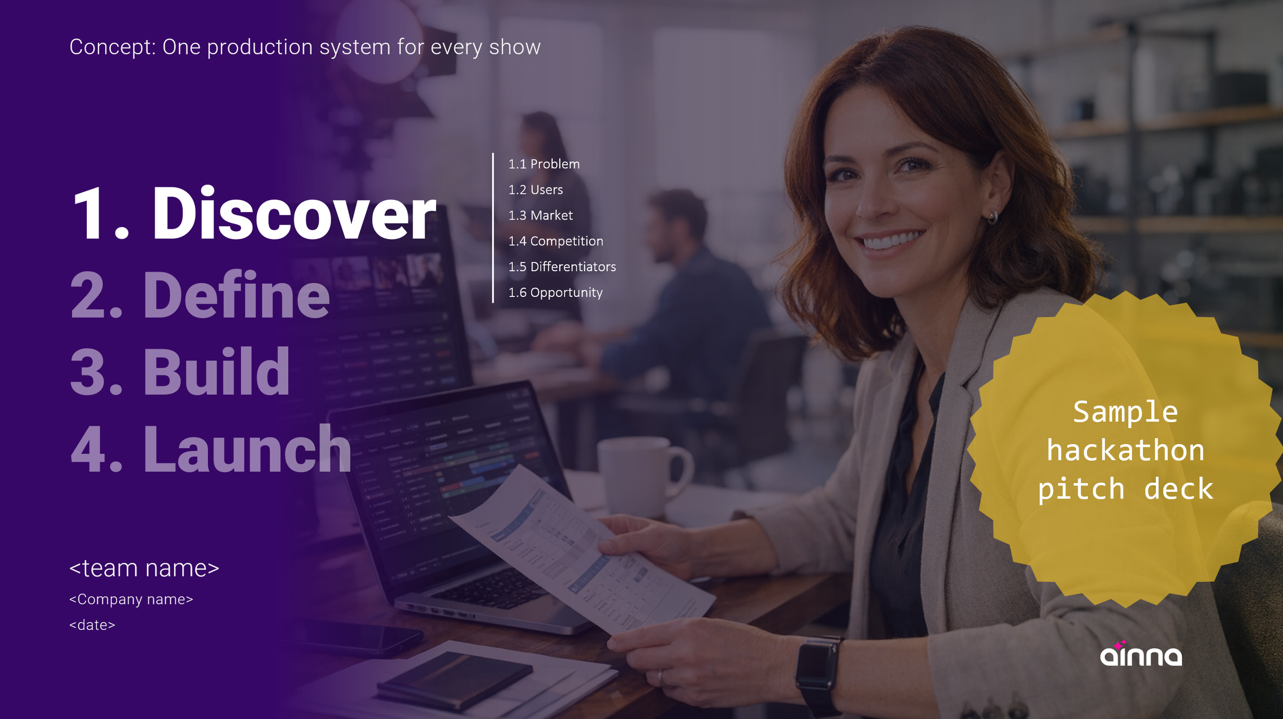 Hackathon pitch deck cover - by ainna.ai