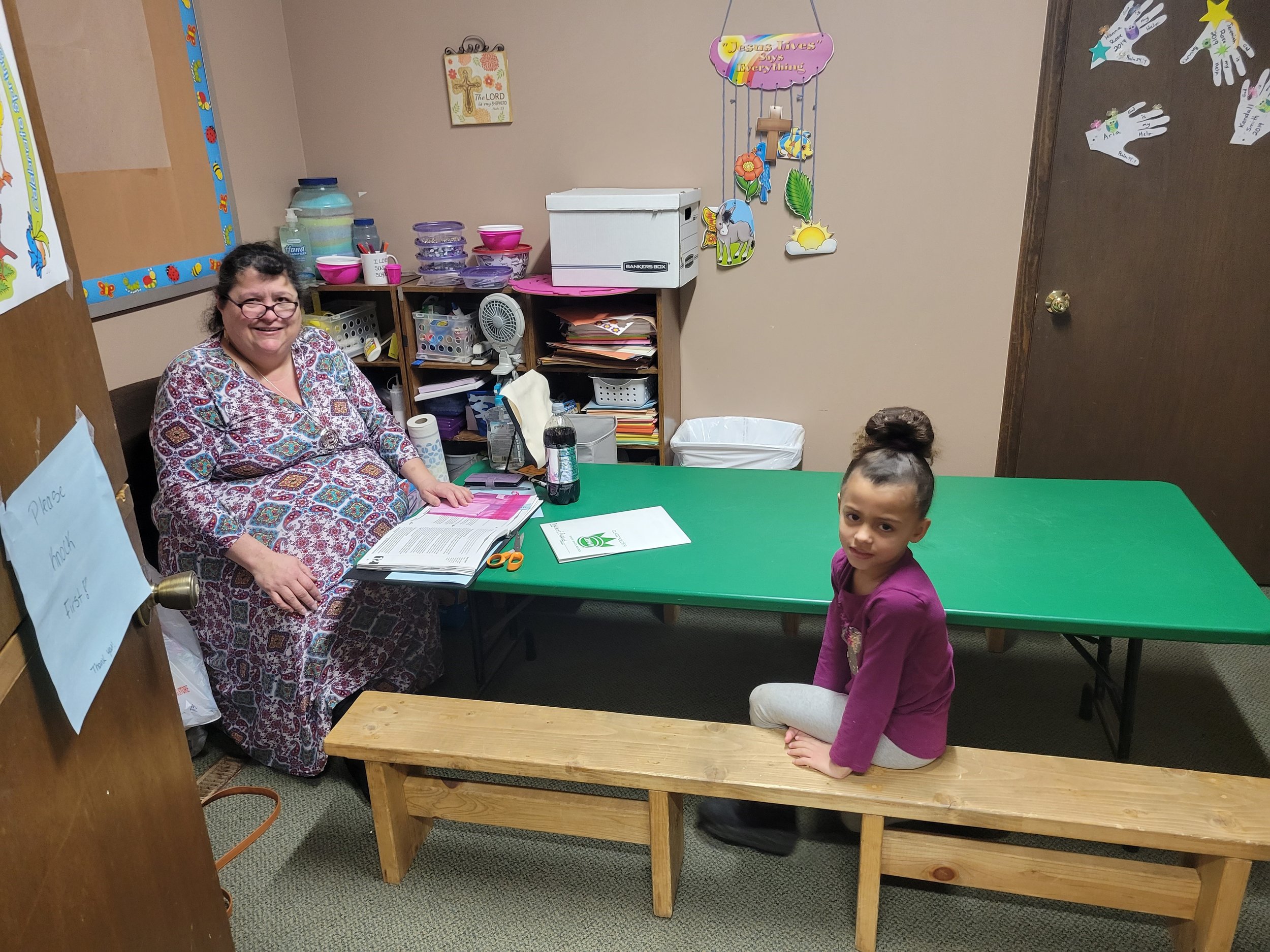 Ms. Rena teaching the preschool class.
Ms. Rena & Hazel Young