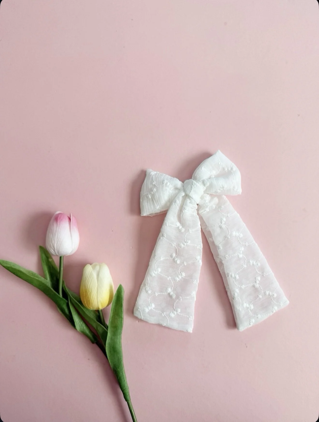 White Mesh Embroidered Flowers - Long Whimsy