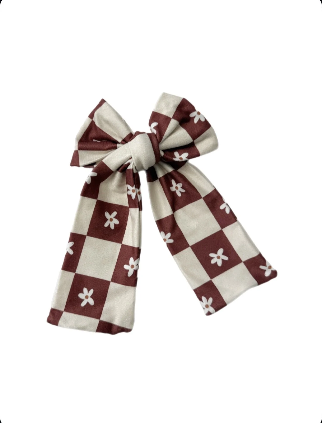 Fall Flower Checkered - Long Whimsy Bow