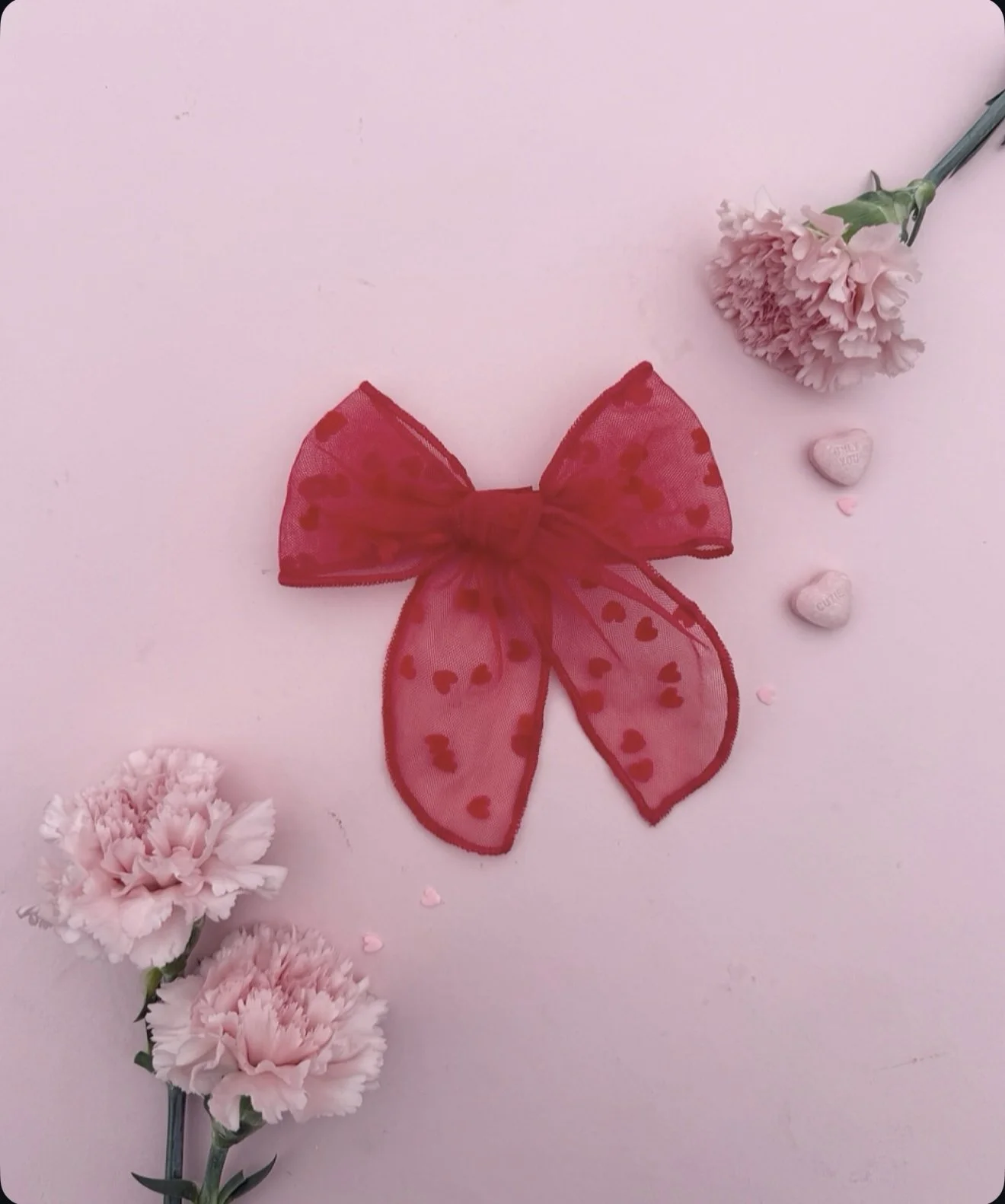 Hearts In Red Tulle - Fable Bow